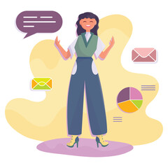 Isolated business girl character with data graphs Vector