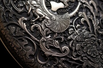 intricate metal engraving on a sword guard, created with generative ai