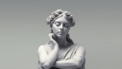 Female Contemplation Greek Statue, Minimalist Digital Concept Render - obrazy, fototapety, plakaty