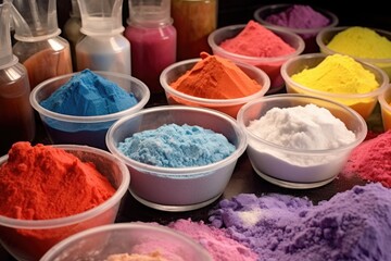 close-up of ingredients: sugar, cornstarch, flavorings, and colorings, created with generative ai