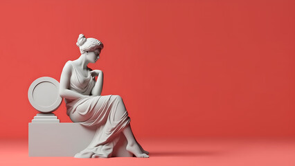 Female Contemplation Greek Statue, Modern Minimalist Digital Concept Render