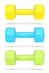 Set of dumbbells with rubber disks isolated on white background