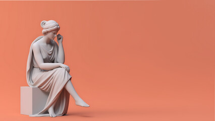 Female Contemplation Greek Statue, Modern Minimalist Digital Concept Render