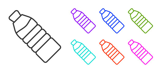 Black line Bottle of water icon isolated on white background. Soda aqua drink sign. Set icons colorful. Vector