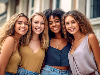 Obraz premium Gruppe junger Frauen unterschiedlicher ethnischer Herkunft. Generative AI