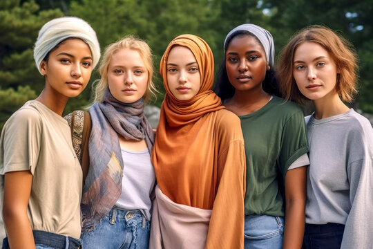 Gruppe junger Frauen unterschiedlicher ethnischer Herkunft. Generative AI