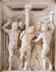 Deurstickers NAPLES, ITALY - APRIL 21, 2023: The marble sculptural group Flagellation in the church Chiesa di Sant'Anna dei Lombardi by Antonio Rossellino ( 1475). © Renáta Sedmáková