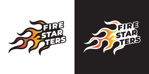 Fire Starters Yin Yang Style Concept with Burning Fire Flame Shape and Logo Lettering - Red and Yellow on Black and White Background - Hand Crafted Graphic Design