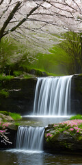 Naklejka premium Stunning waterfall landscape spring summer nature environment