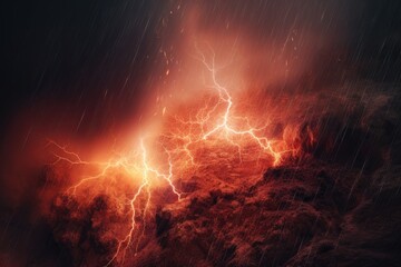 close-up of volcanic lightning during an eruption, created with generative ai