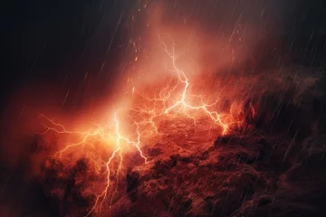 Foto auf Alu-Dibond close-up of volcanic lightning during an eruption, created with generative ai © Alfazet Chronicles