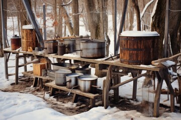 maple syrup production equipment and tools, created with generative ai