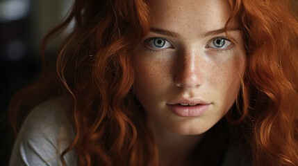Naklejka premium Portrait of a redhead woman. Generative Ai