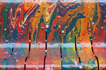 abstract pattern of wet paint on metal park bench, created with generative ai