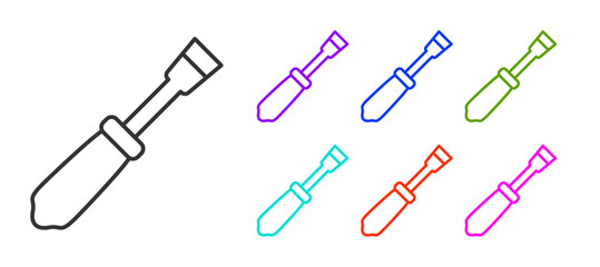 Black line Screwdriver icon isolated on white background. Service tool symbol. Set icons colorful. Vector