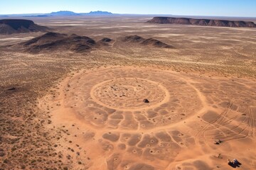 Naklejka premium aerial view of petroglyph site in remote desert, created with generative ai