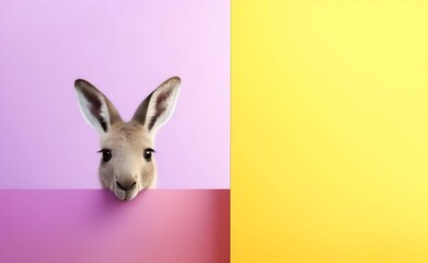 Creative Animal Concept. Kangaroo peeking over pastel bright background. Generative AI.