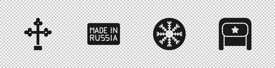 Set Christian cross, Made in Russia, Snowflake and Ushanka icon. Vector