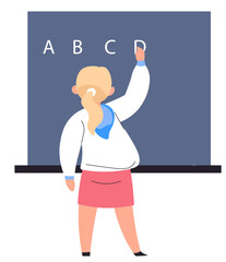 Teacher or student writing on blackboard at school