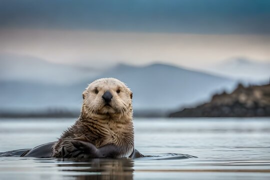 sea otter in the sea  Ai generated technology