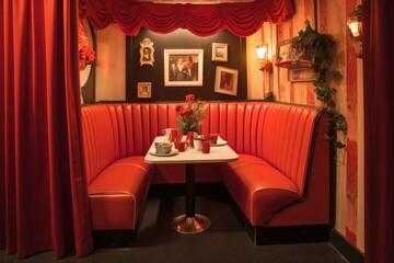 1950s style diner booth with nostalgic decorations, created with generative ai