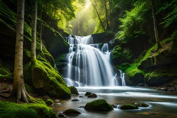 waterfall in the forest Generated with AI