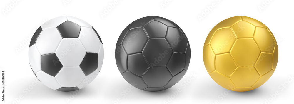 Wall mural set of soccer or football balls isolated on white background