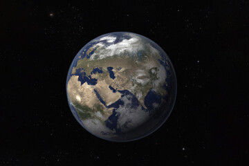 Earth in space, planet Earth in galaxy space. 3d rendering