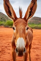 close-up of a donkeys ears with natural background, created with generative ai