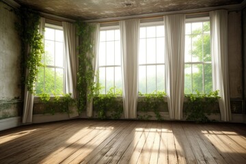 empty room with a large window and natural light, created with generative ai