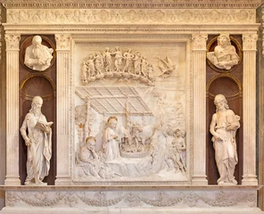 Foto op Canvas NAPLES, ITALY - APRIL 21, 2023: The marble relief of Nativity in the church Chiesa di Sant'Anna dei Lombardi by Antonio Rossellino ( 1475).  © Renáta Sedmáková
