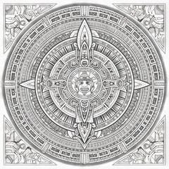 mandala Aztec coloring  book page black and white