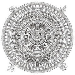 Naklejka premium mandala Aztec coloring book page black and white