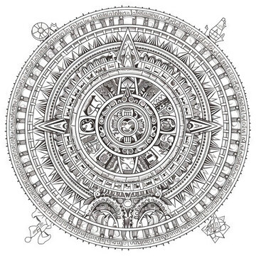 mandala Aztec coloring  book page black and white