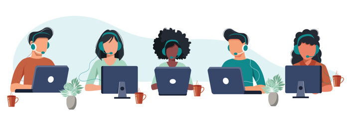 Live support concept. Business customer care service concept. Icon for contact us, support, help, phone call and website click. Flat vector illustration.