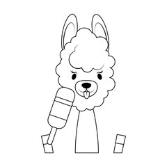 Fluffy alpaca head with ice cream coloring page