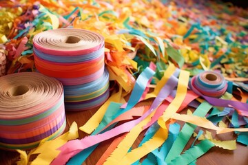 Fototapeta premium colorful paper strips and glue for pinata crafting, created with generative ai
