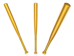 Set of professional softball or baseball bats isolated on white background.