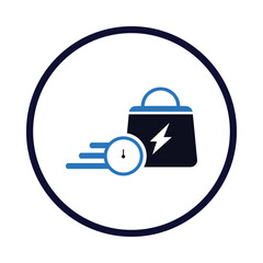 Shopping bag, fast, time, fast time shopping icon