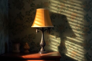 bedside lamp casting soft shadows on wall, created with generative ai