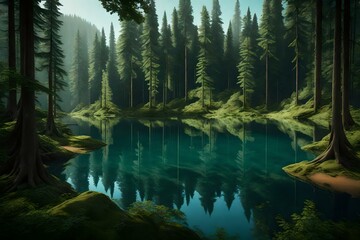 lake in the woods generated Ai Technology