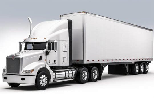 white semi truck with a blank trailer for customization, created with generative ai