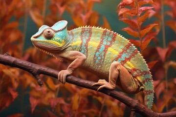 Fototapeta premium a chameleon changing colors to blend with its surroundings, created with generative ai
