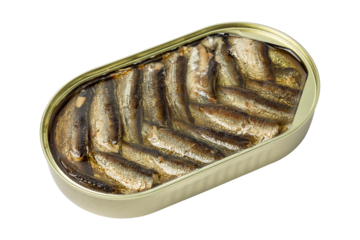 Canned sprats in oil. Isolate on a white background.
