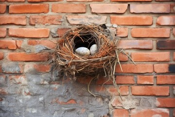 Naklejka premium bird nest in vent on old brick wall, created with generative ai
