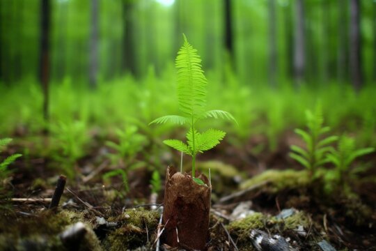 sustainable forestry for paper production: young trees, created with generative ai