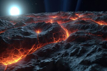 3d rendered asteroid surface with glowing cracks, created with generative ai
