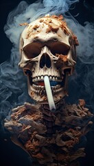 Skull Smoking Cigarette, Smoking Kills Concept. Generative ai