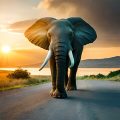 Fototapeta na wymiar elephant in sunset generated AI