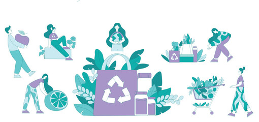 Eco-friendly Life with Man and Woman Save Planet Vector Set